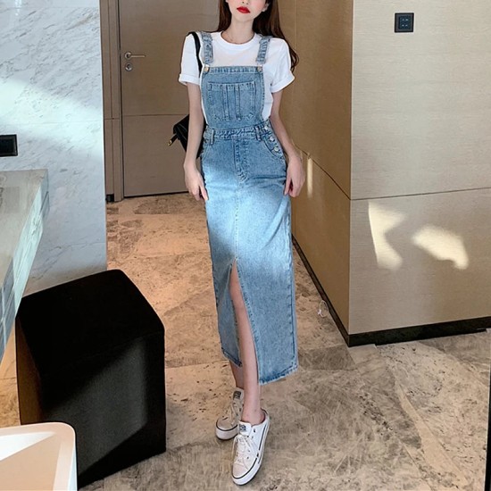 Denim Streetwear Sleeveless Pockets Jeans Long Sundress Denim Streetwear Sleeveless Pockets Jeans Long Sundress