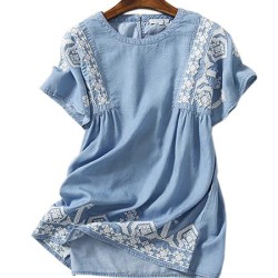 Casual Loose Shirt Women Floral Embroidery Blouse Ladies Office