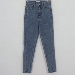High Waist Stretch Skinny Jeans Pants Split Cuff Female Pencil