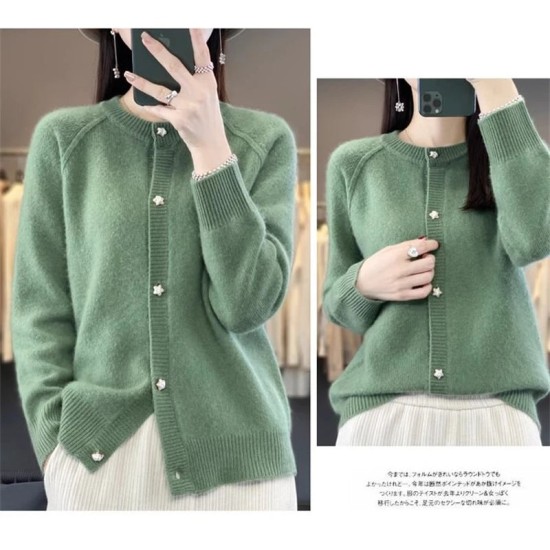 women's O-neck cardigan loose long-sleeved sweater top women's O-neck cardigan loose long-sleeved sweater top