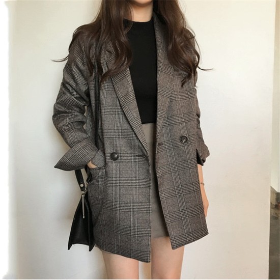 Elegant Plaid Blazers and Jackets Work Office Lady Vintage Elegant Plaid Blazers and Jackets Work Office Lady Vintage