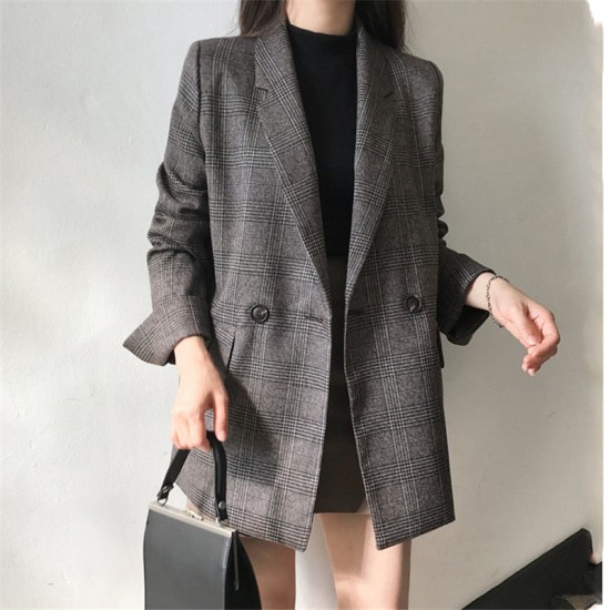 Elegant Plaid Blazers and Jackets Work Office Lady Vintage Elegant Plaid Blazers and Jackets Work Office Lady Vintage