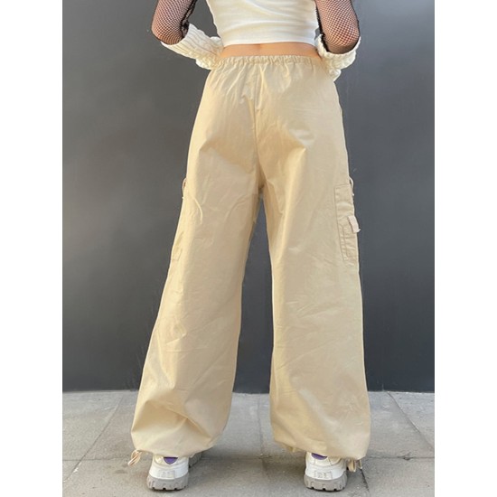 Light Khaki Cargo Streetwear Big Pocket Patchwork Casual Pants