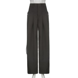 Grey Cargo Fashion Lace Up Pocket Low Rise Casual Pants