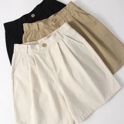 Casual Wide Leg Cotton High Waist Loose A Line Short Pants