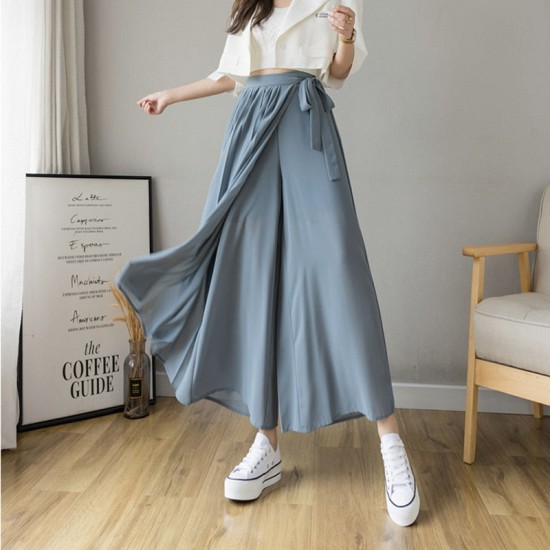 Style Women Pleated Chiffon Trousers Plus Size High Waist Pants