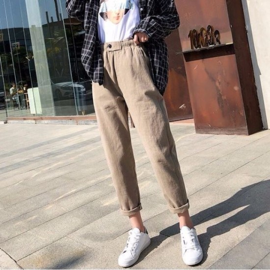 Pants Elastic Waist Solid Corduroy Pant Clothing Basic All-match