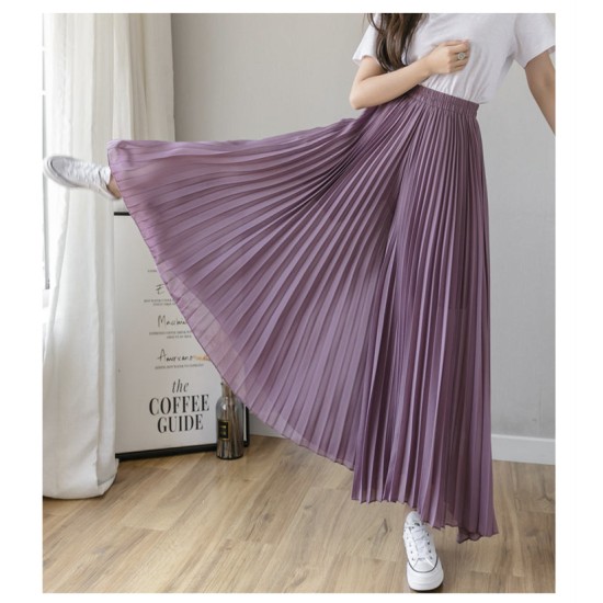 Fashion Streetwear Pleated Culotte Pants Blue Black Purple Chiffon Trousers
